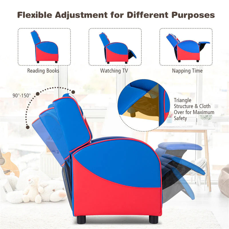 Kids Recliner Chair, Adjustable PU Leather Gaming Sofa with Footrest, Lumbar Support & Side Pockets - Product image 20