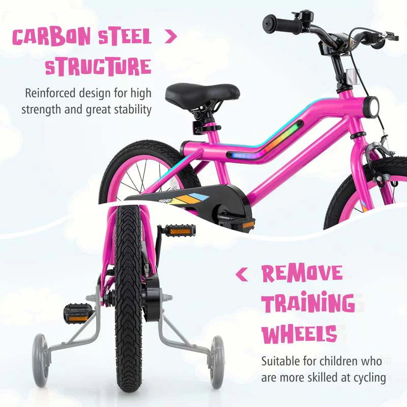 16/18 Inch LED Lighted Kids Bike with Training Wheels, Headlight, Adjustable Seat & Dual Brakes - Product image 32