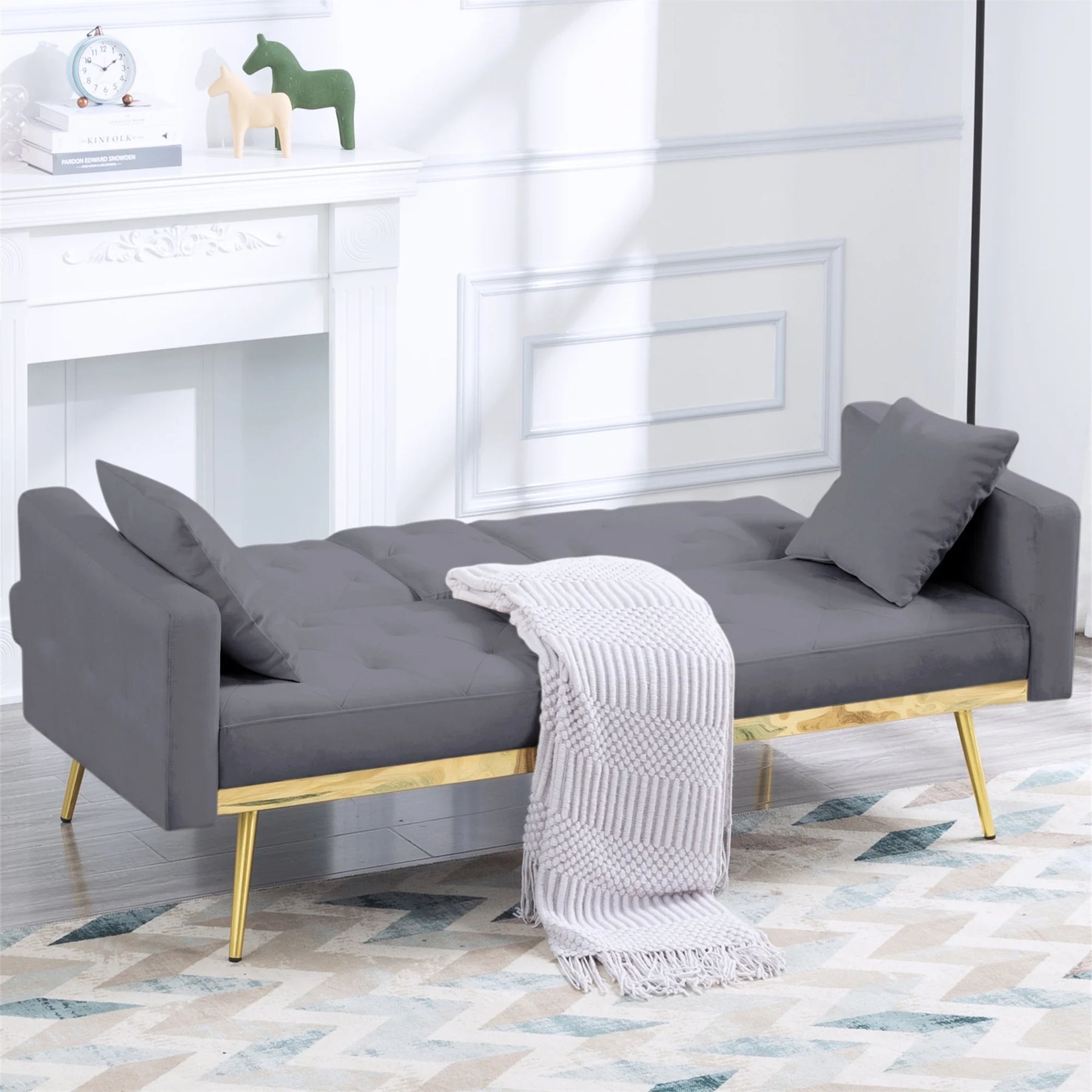 Aukfa 75" Square Arm Futon Convertible Sofa Bed for Home Office, 2 Cup Holders, Linen, Dark Gray - Product image 43