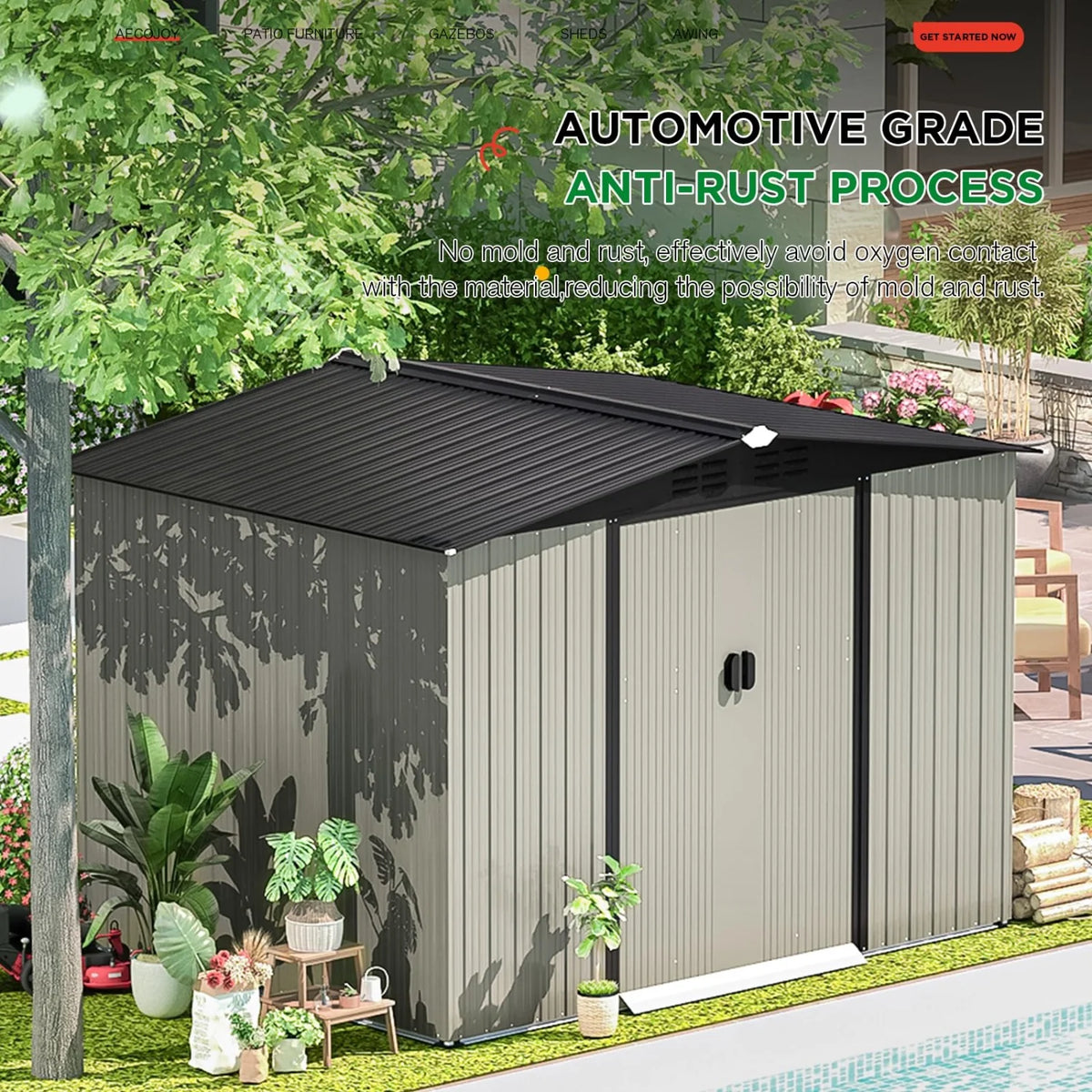 AECOJOY 8x6 Ft Outdoor Storage Tool Shed, Gray - Product image 7