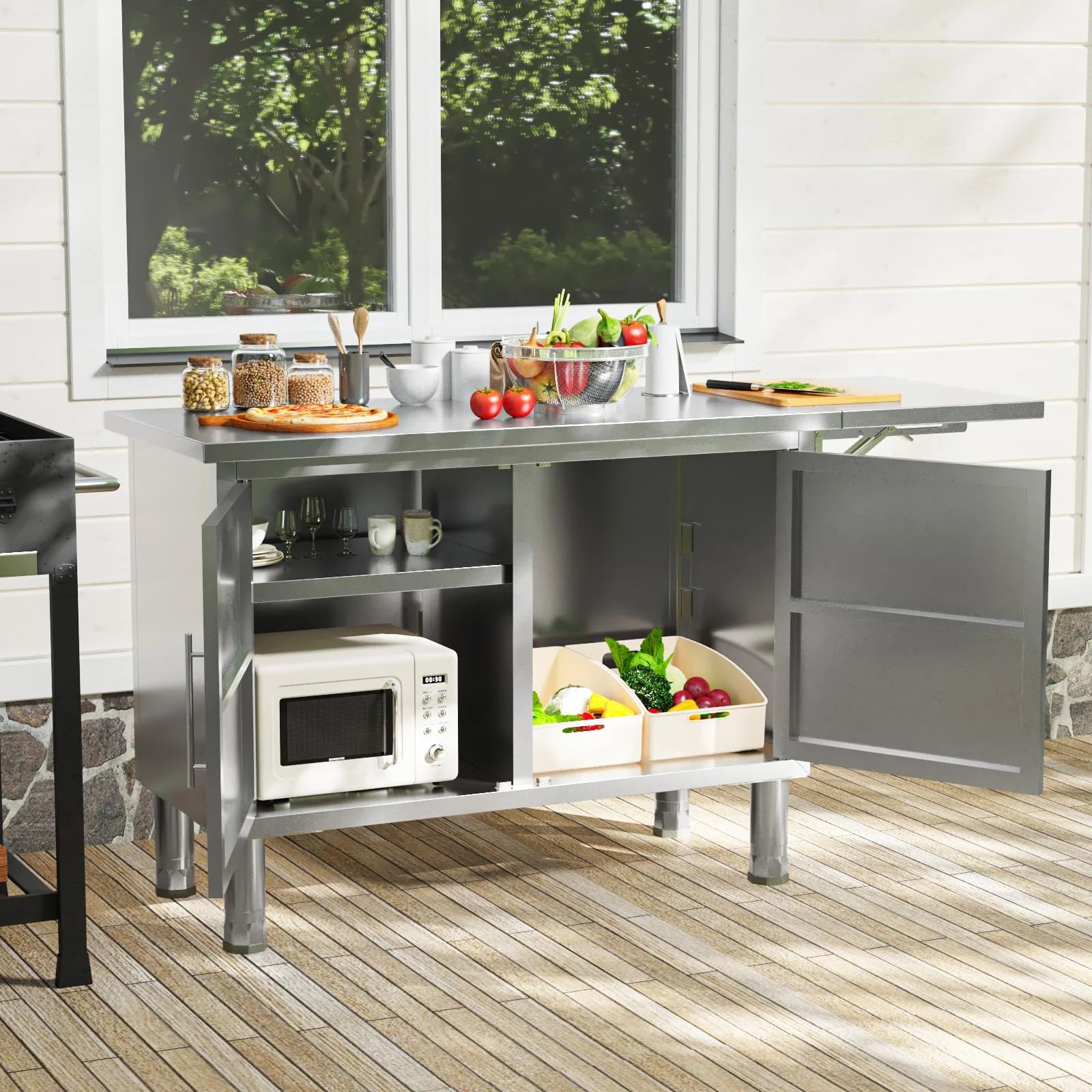 AECOJOY Stainless Steel Kitchen Cabinets, 57"x19.7" Commercial Worktable with Extend Panel & Adjustable - Product image 9