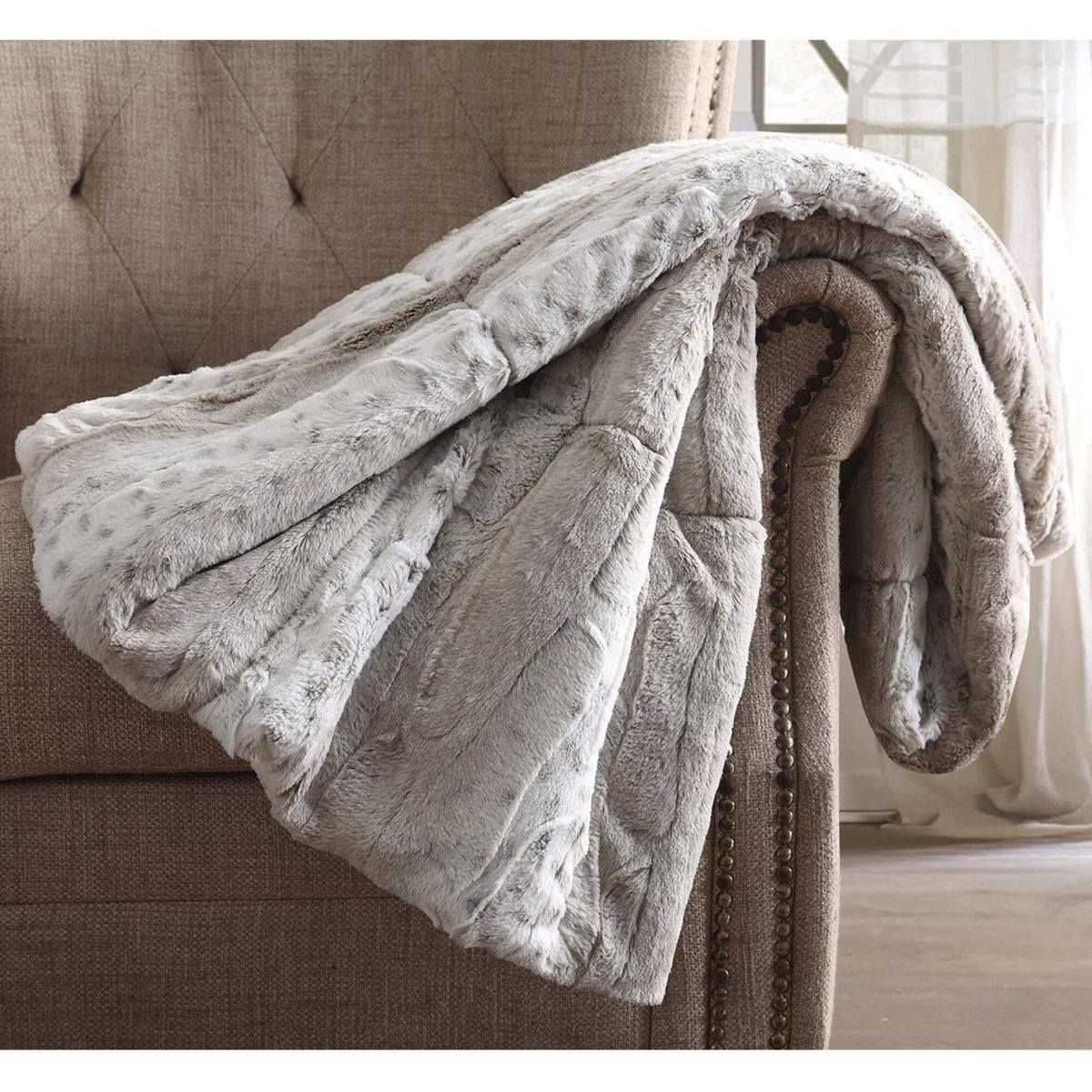 Snow Leopard Fur Filled Throw by Christian Siriano Neutral - Product image 1