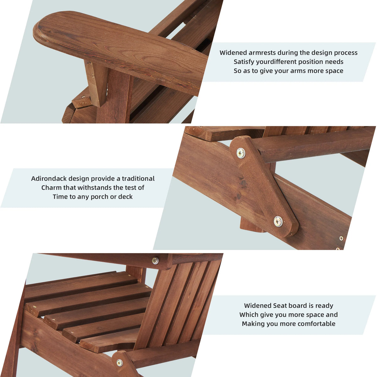 AECOJOY Wooden Outdoor Folding Adirondack Chair Set of 2 Wood Lounge Patio Chair for Garden, Lawn - Product image 4