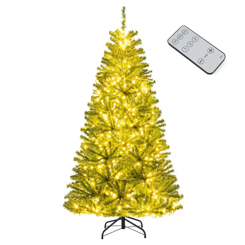 6/7/8FT Pre-Lit Artificial Christmas Tree, Hinged Xmas Tree with Remote, Warm White LED Lights, Timer - Product image 1