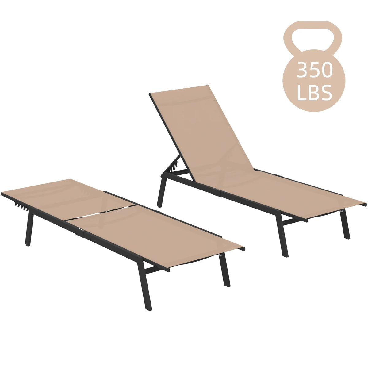 AECOJOY Patio Lounge Chairs, Outdoor Chaise Lounge with Wheels, Beige, 2PCS - Product image 1