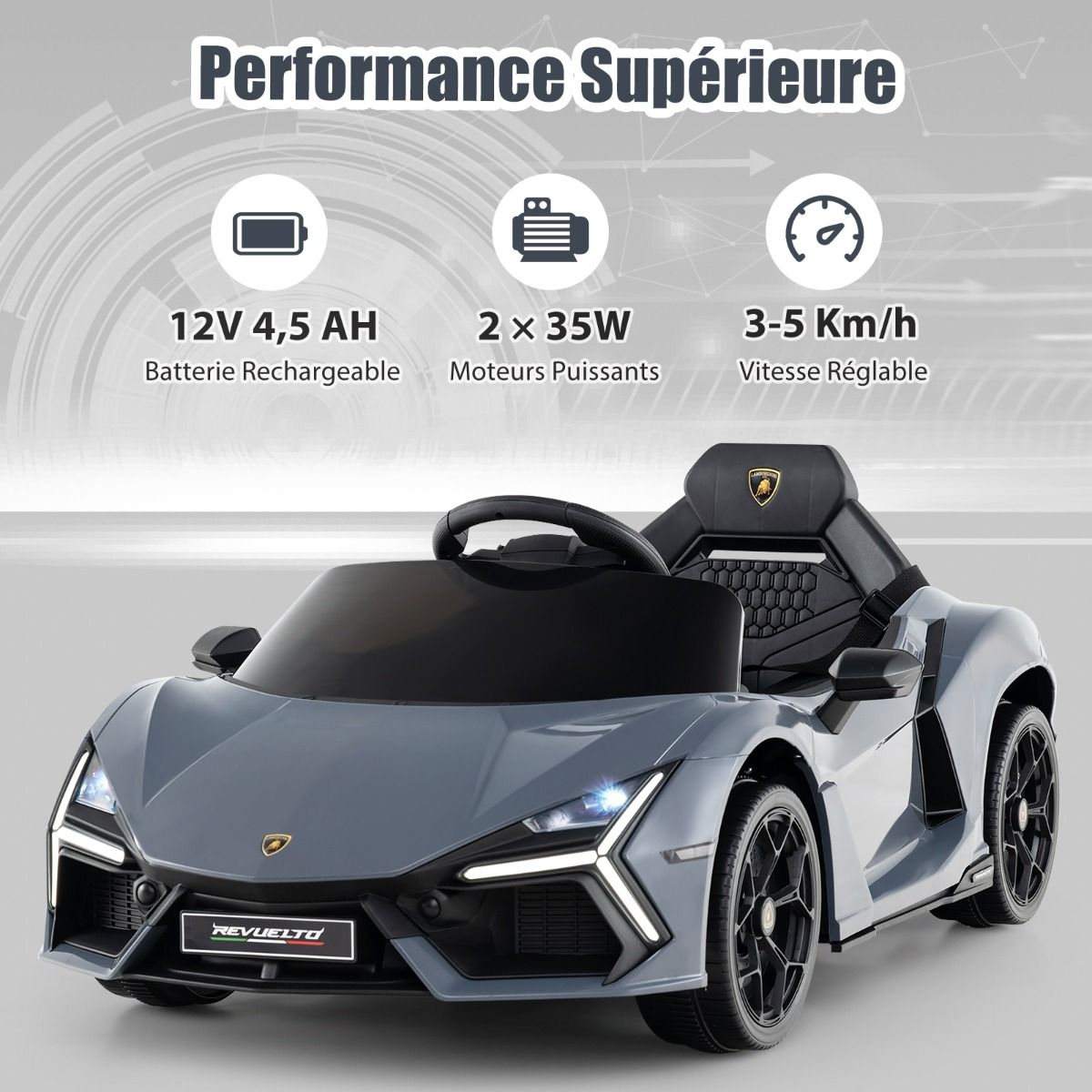 12V Electric Car for Children Licensed by Revuelto Remote Control Hydraulic Doors for 37-95 Months Grey/Orange -