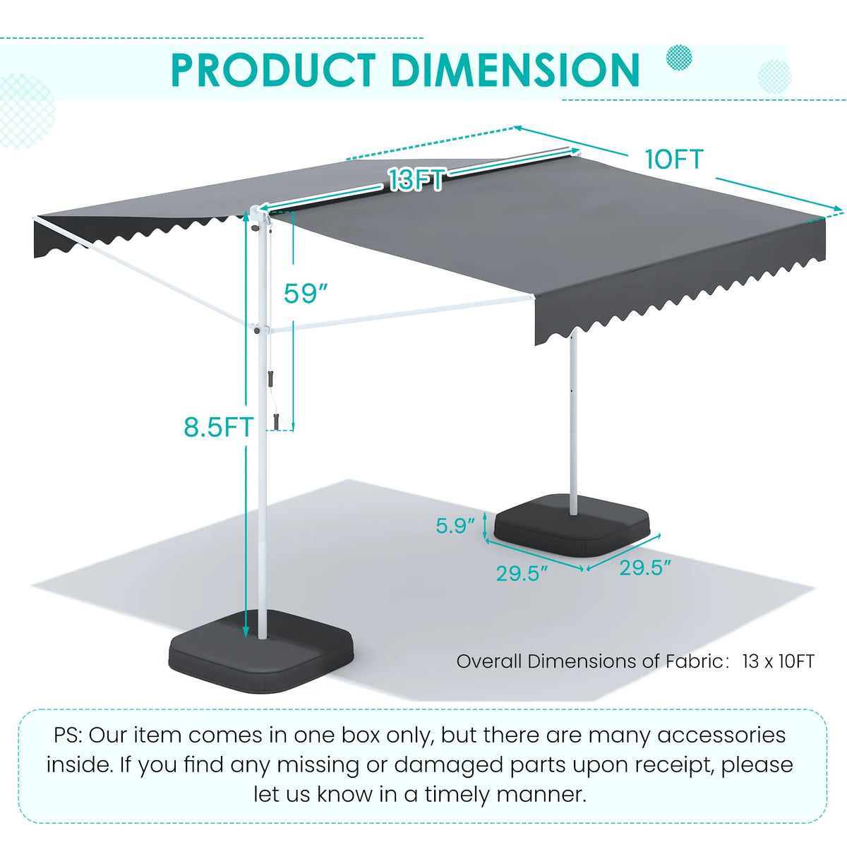 AECOJOY Free Standing Retractable Awning, 13'x10' Dual Side Patio Awnings Outdoor Manual Sun Shade Shelter - Product image 3