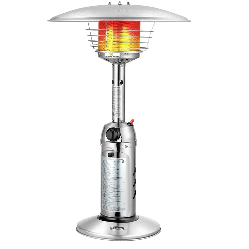 11, 000 BTU Tabletop Propane Patio Heater, Portable Stainless Steel Outdoor Heater with Adjustable Flame & Tip-Over Protection for Backyard