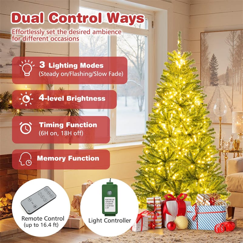 6/7/8FT Pre-Lit Artificial Christmas Tree, Hinged Xmas Tree with Remote, Warm White LED Lights, Timer - Product image 7