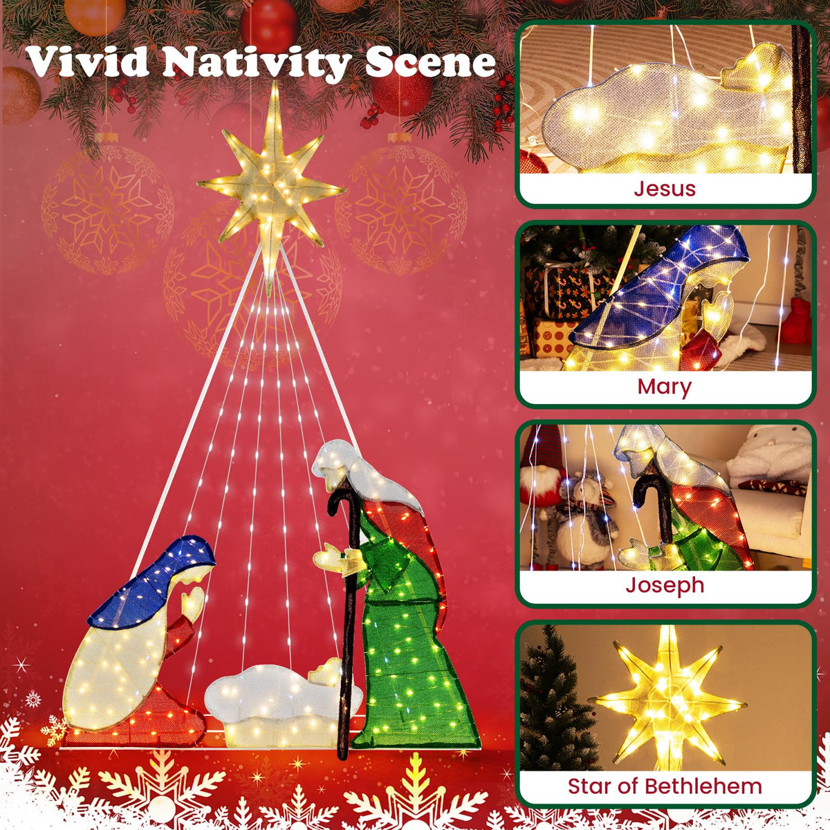 Tangkula 6 FT Christmas Lighted Nativity Scene Set, Pre-Lit Xmas Scene with 240 LED Lights - Product image 9