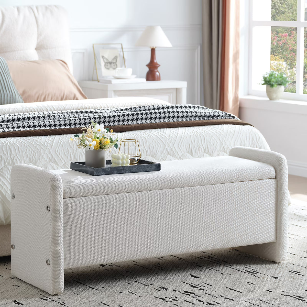 Pinmoco 44" Storage Ottoman Bench, Upholstered Entryway Bench with Storage End of Bed Bench for Bedroom& - Product image 5