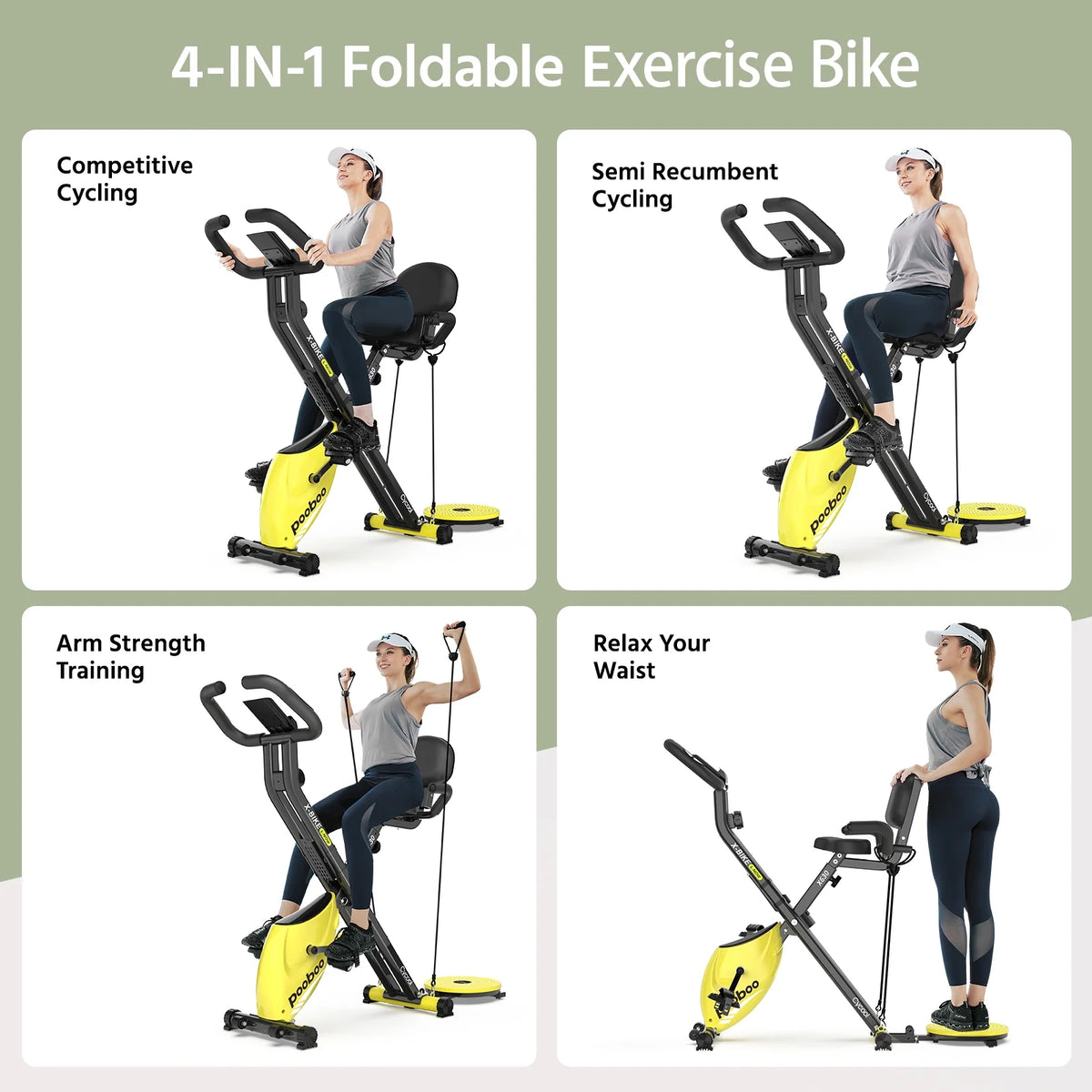 Pooboo 4in1 Folding Exercise Bike Indoor Cycling Bike Stationary Magnetic X Bike Gym Workout 300 lb Easy - Product image 12