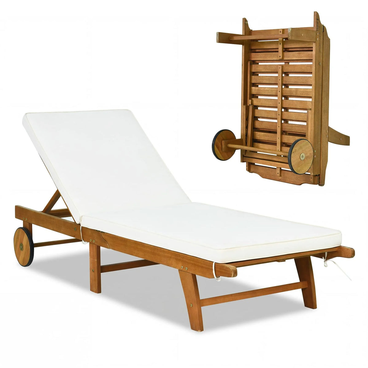 Tangkula Folding Lounge Chairs Outdoor Set of 1/2 Patio Eucalyptus Wood Chaise Lounge - Product image 10