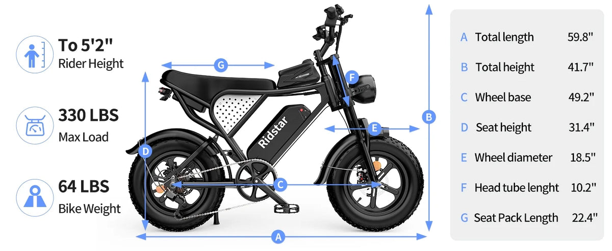 Ridstar Electric Biycle for Adults, 1200W 32MPH, 48V 20AH Electric Dirt Bike - Product image 22