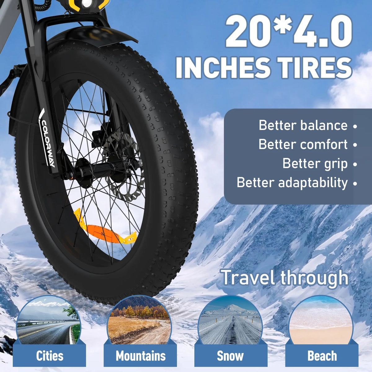 COLORWAY 750W 20"x4.0 Fat Tire Electric Bike, 48V 15ah Battery, Off - Road E - Bike for Adults - Product image 12