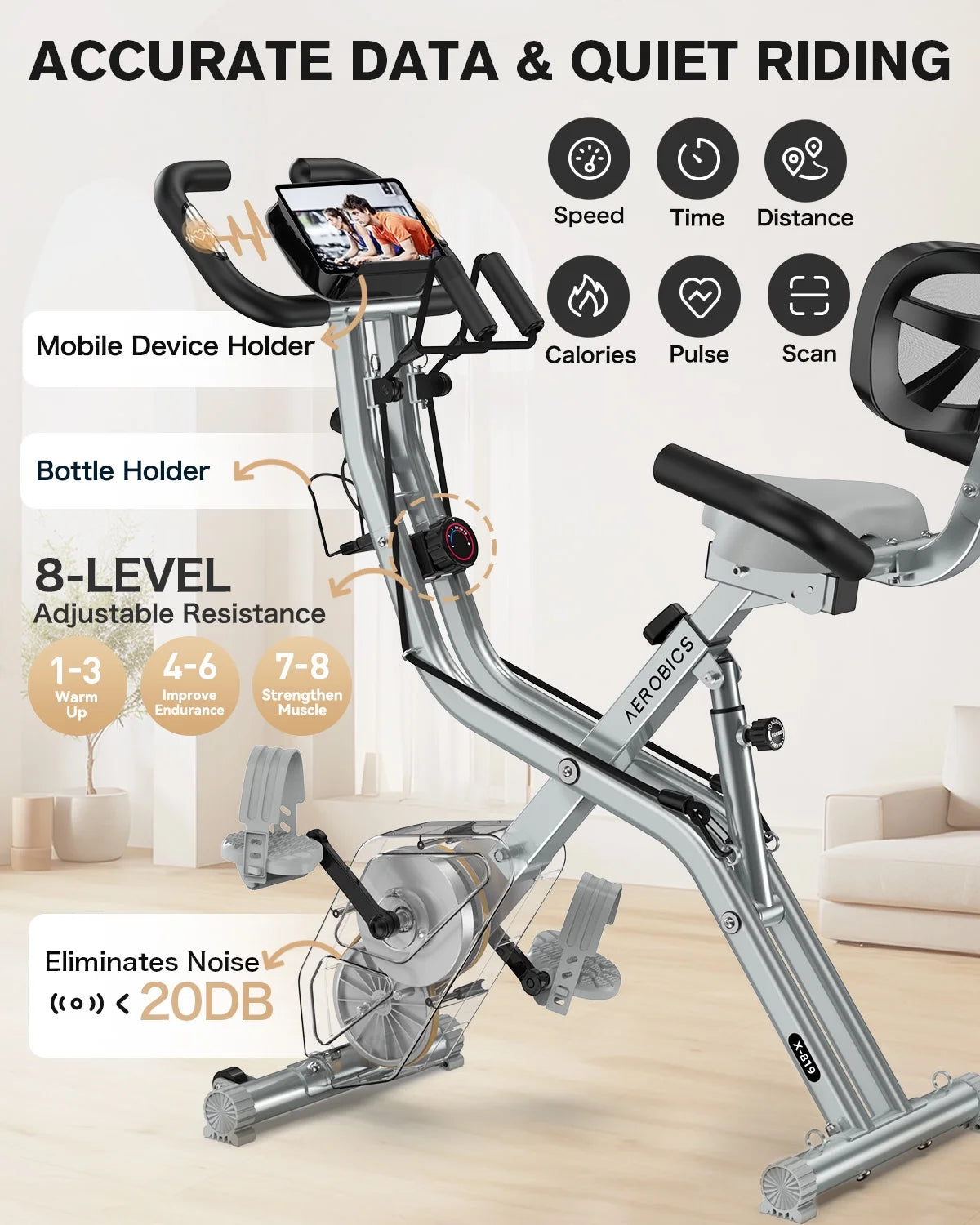 Pooboo 4in1 Folding Exercise Bike Indoor Cycling Bike Stationary Magnetic X Bike Gym Workout 300 lb Easy - Product image 18