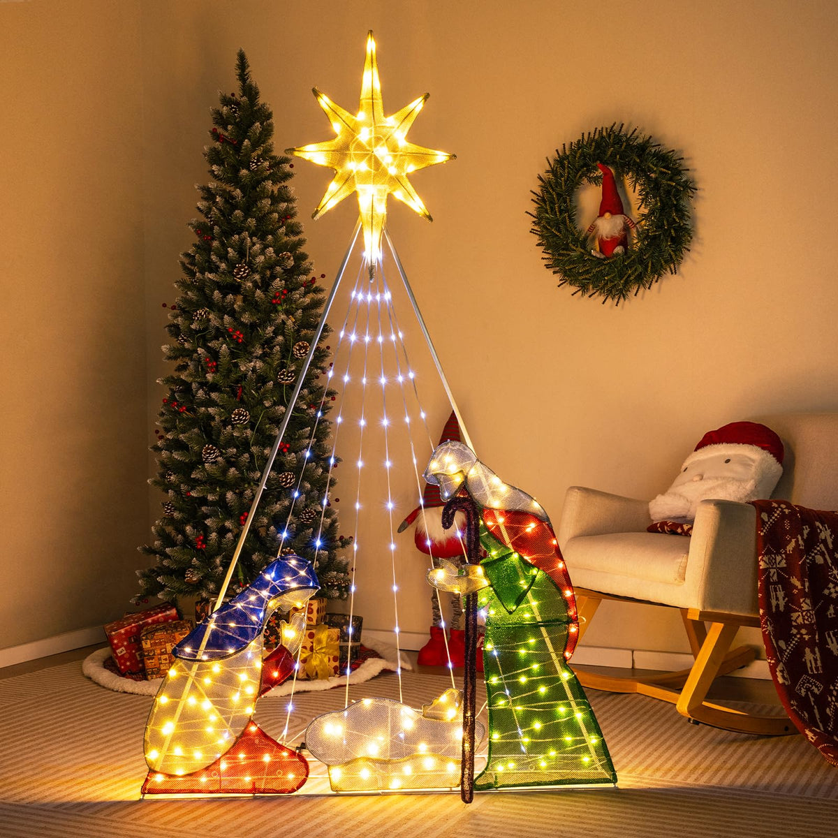 Tangkula 6 FT Christmas Lighted Nativity Scene Set, Pre-Lit Xmas Scene with 240 LED Lights - Product image 4