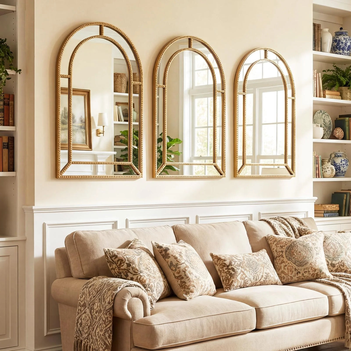 Tangkula 35" x 23" Gold Arched Wall Mirror (Arched)