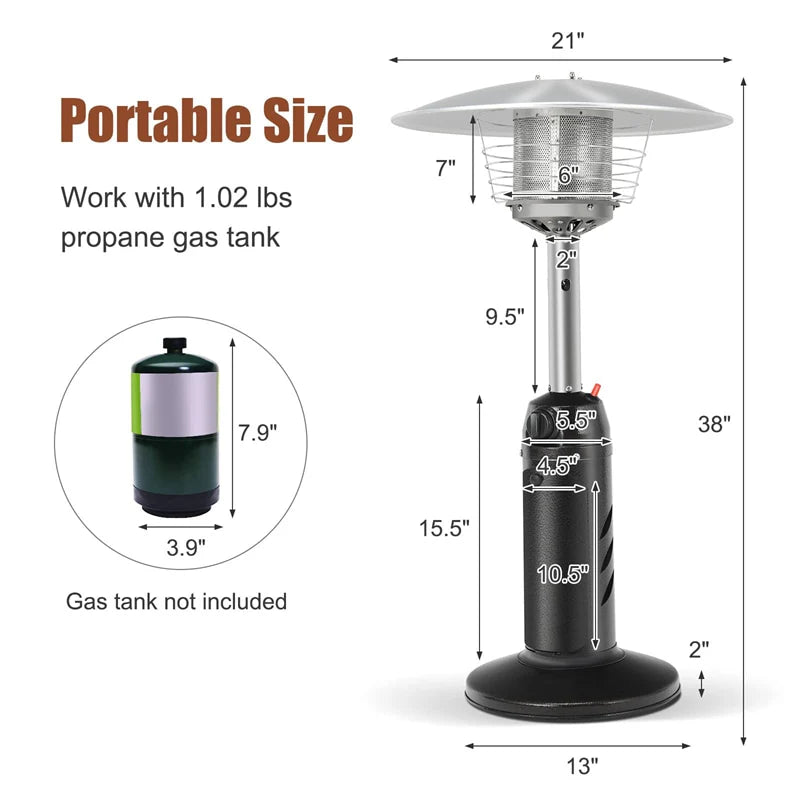 13, 000 BTU Portable Tabletop Propane Patio Heater, Stainless Steel LP Gas Heater with Weighted Base & - Product image 8