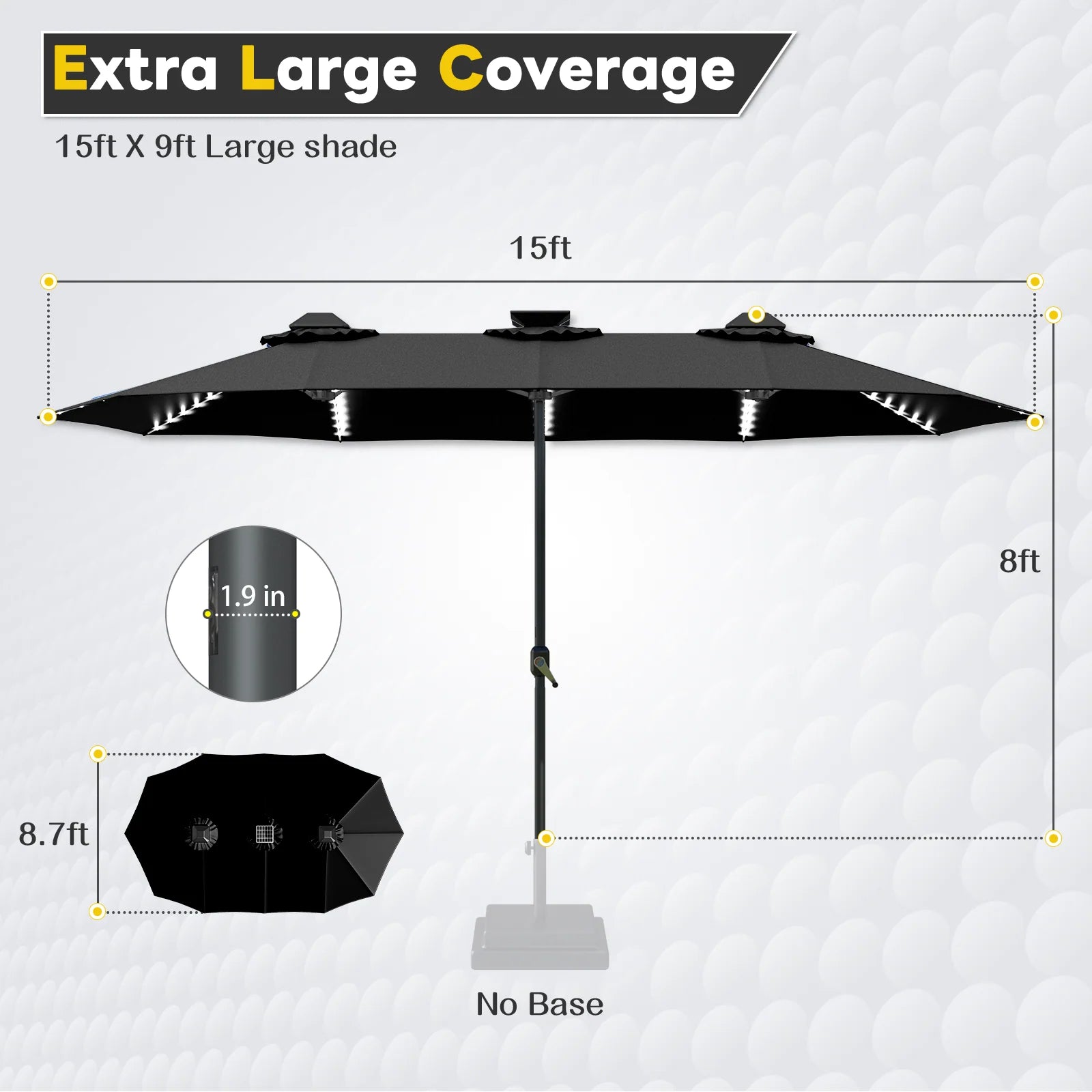 AECOJOY 15ft Patio Double-Sided Umbrella, 156 PCS Solar LED Light Outdoor Large Umbrella, Black - Product image 3