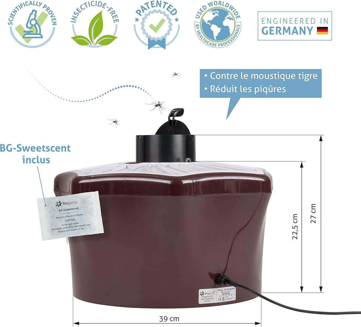 Outdoor Anti-Mosquito Trap & Tiger Mosquitoes | Effective Against Tiger Mosquitoes | Attractive 2 Months Included | BG-MOSQUITAIRE Electric Trap -