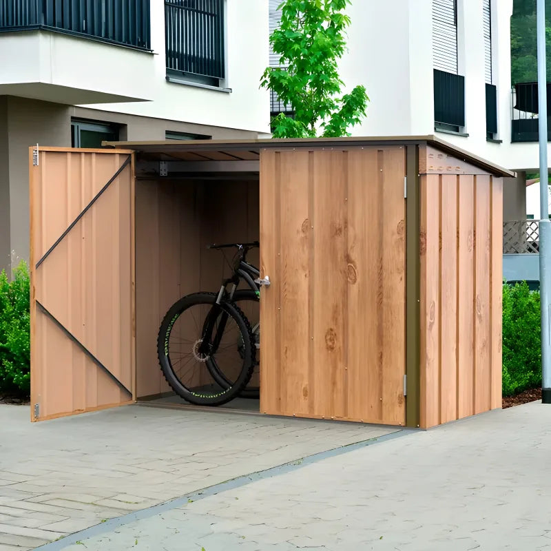 Metal bike shelter 1.74m imitation wood with anchoring kit -