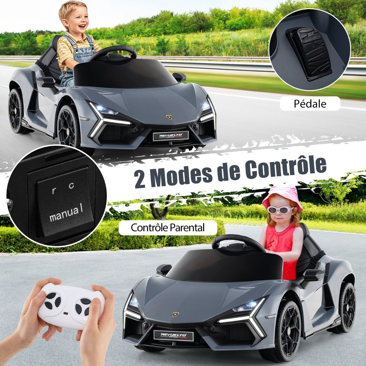 12V Electric Car for Children Licensed by Revuelto Remote Control Hydraulic Doors for 37-95 Months Grey/Orange -