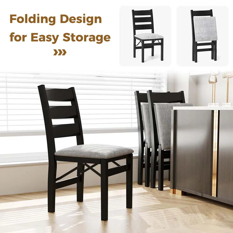 Modern Upholstered Folding Dining Chairs Set of 2/4, Rubber Wood Armless Kitchen Chairs with Slatted - Product image 5