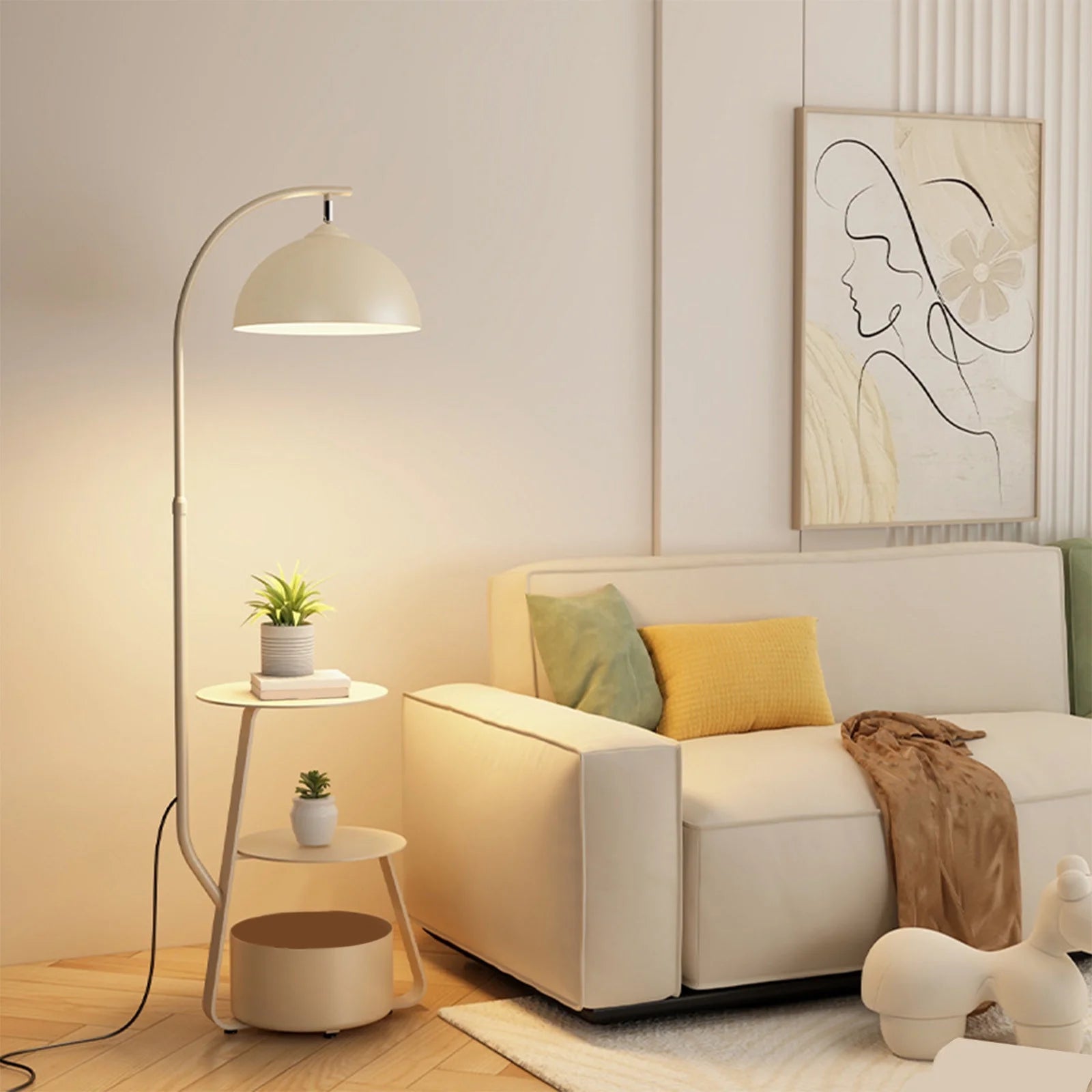 FQNRM Upgraded Cream Style Living Room Sofa Corner Floor Lamp Bedroom Bedside Table Integrated Table Lamp - Product image 2