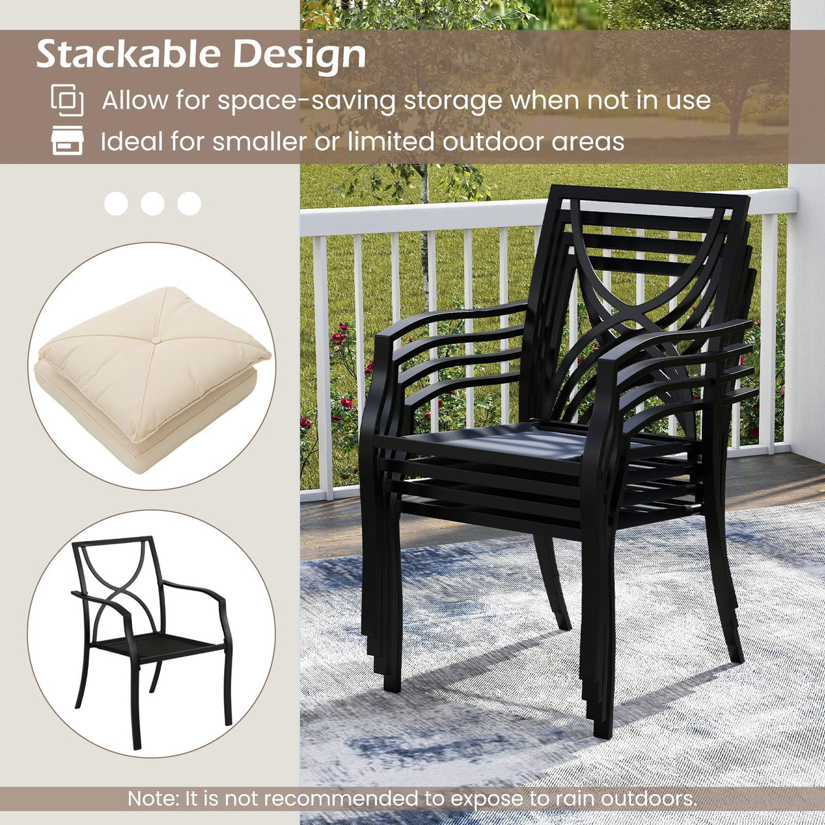 Tangkula Metal Outdoor Dining Chair Set of 2/4 Stackable Patio Chairs w/Armrests - Product image 8