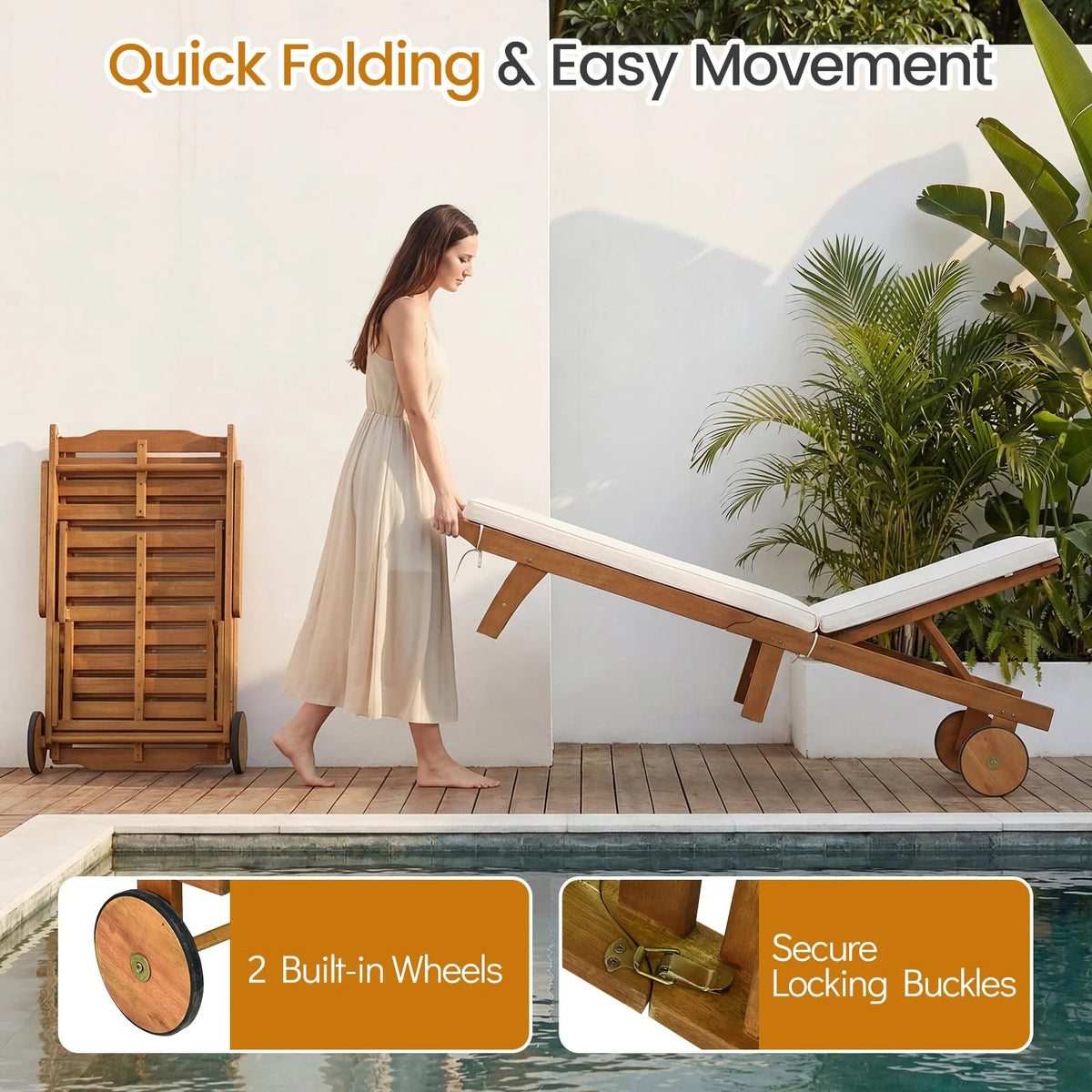 Tangkula Folding Lounge Chairs Outdoor Set of 1/2 Patio Eucalyptus Wood Chaise Lounge - Product image 8