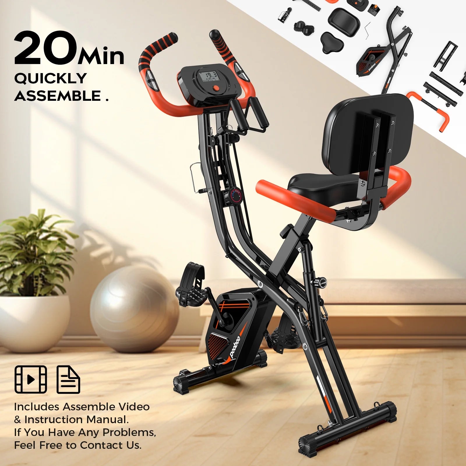 Pooboo 4in1 Folding Exercise Bike Indoor Cycling Bike Stationary Magnetic X Bike Gym Workout 300 lb Easy - Product image 26