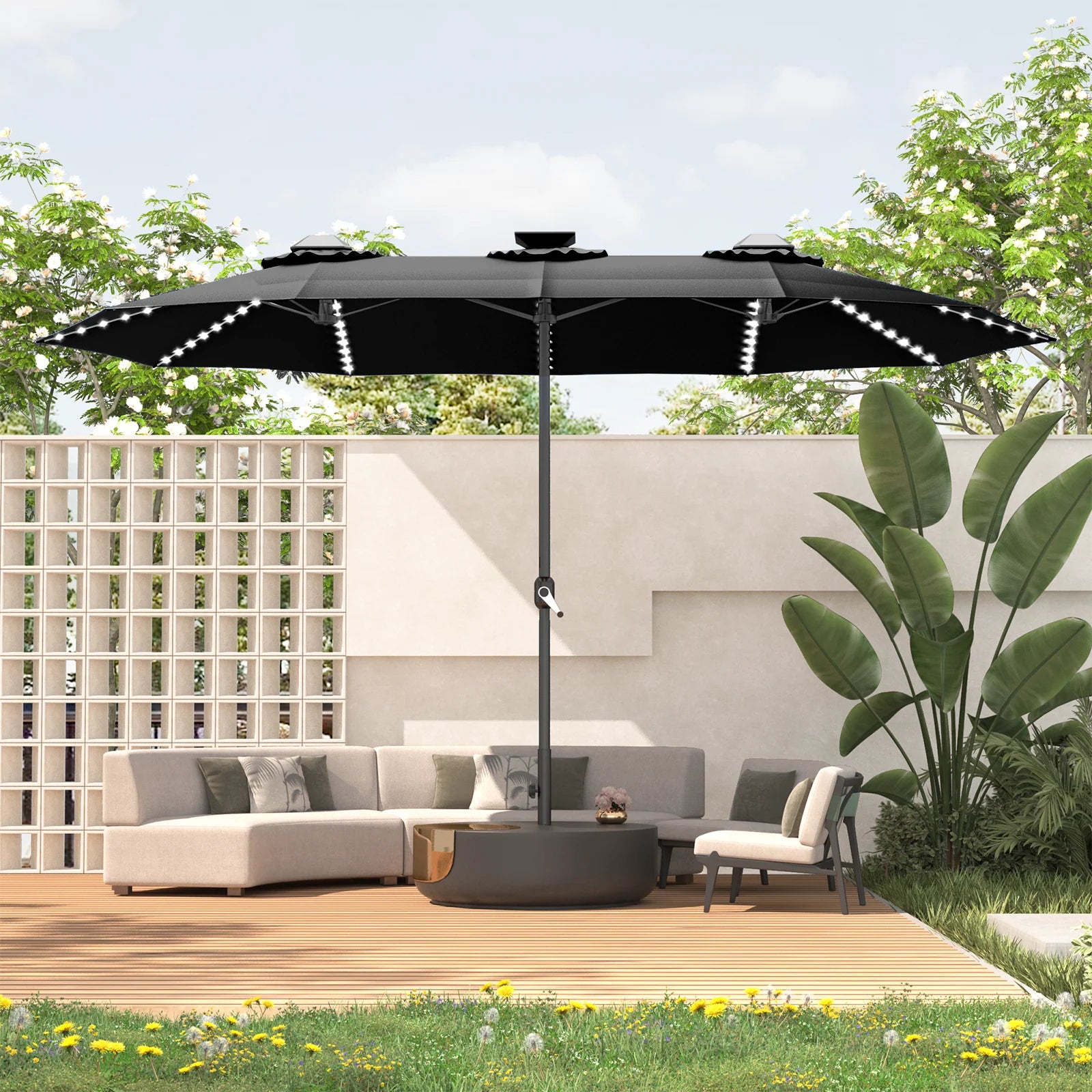 AECOJOY 15ft Patio Double-Sided Umbrella, 156 PCS Solar LED Light Outdoor Large Umbrella, Black - Product image 9