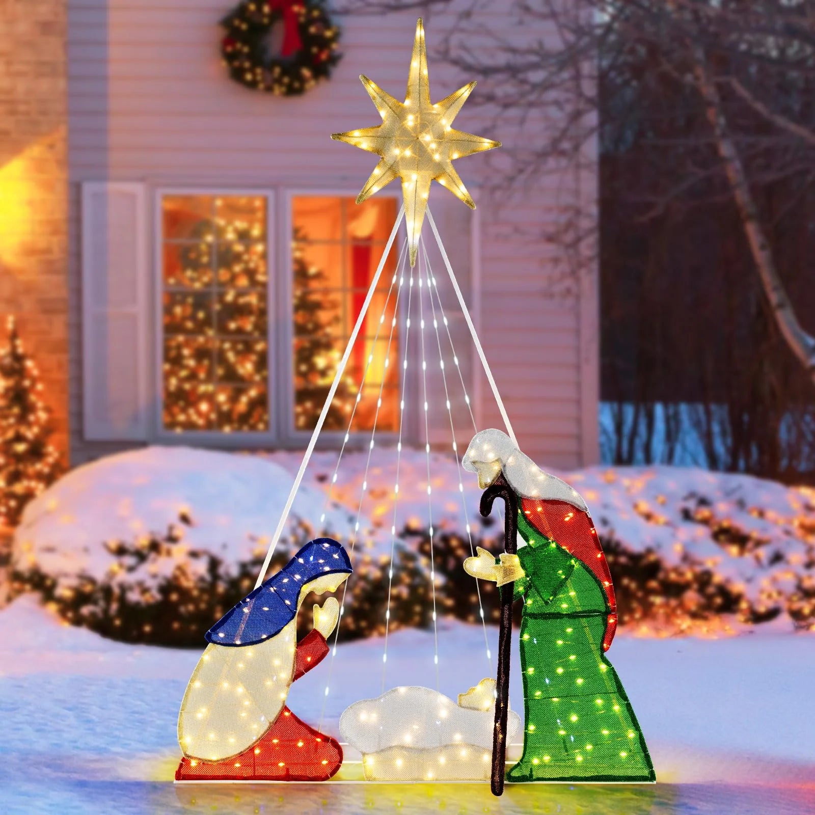 Tangkula 6 FT Christmas Lighted Nativity Scene Set, Pre-Lit Xmas Scene with 240 LED Lights - Product image 2