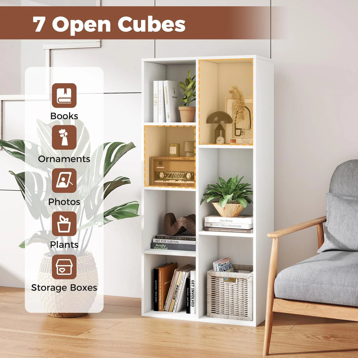 Tangkula 7-Cube Bookcase - Freestanding Storage Organizer with 7 Open Cubbies - Product image 4