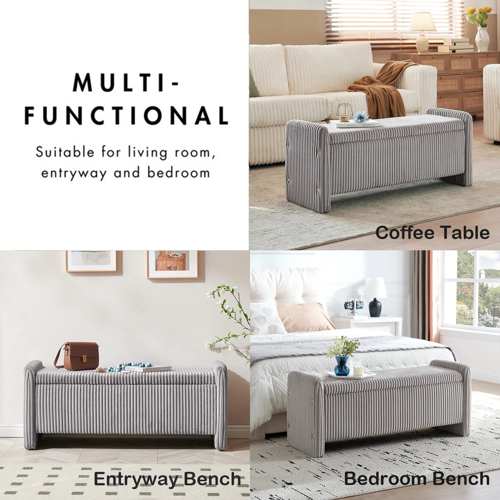 Pinmoco 44" Storage Ottoman Bench, Upholstered Entryway Bench with Storage End of Bed Bench for Bedroom& - Product image 2