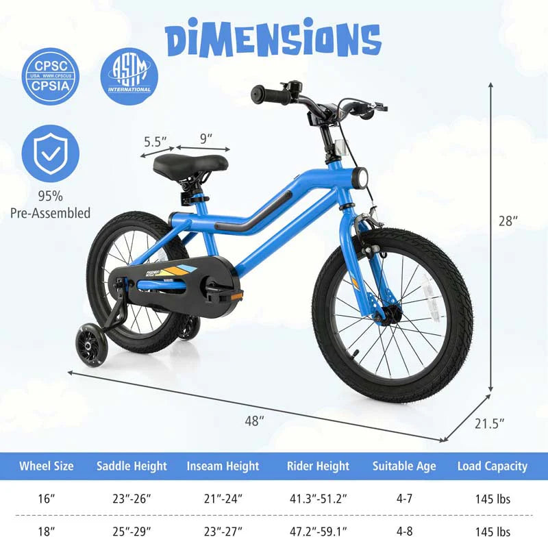 16/18 Inch LED Lighted Kids Bike with Training Wheels, Headlight, Adjustable Seat & Dual Brakes - Product image 53