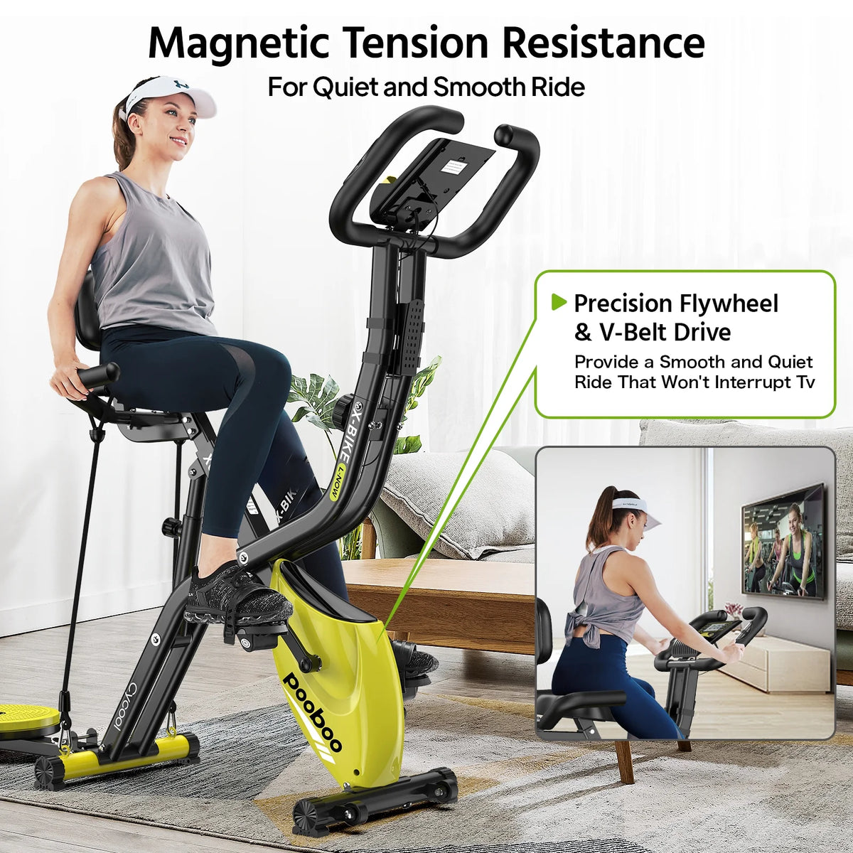 Pooboo 4in1 Folding Exercise Bike Indoor Cycling Bike Stationary Magnetic X Bike Gym Workout 300 lb Easy - Product image 13