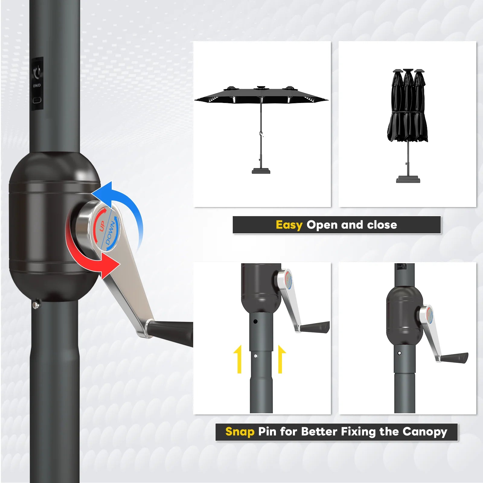 AECOJOY 15ft Patio Double-Sided Umbrella, 156 PCS Solar LED Light Outdoor Large Umbrella, Black - Product image 4