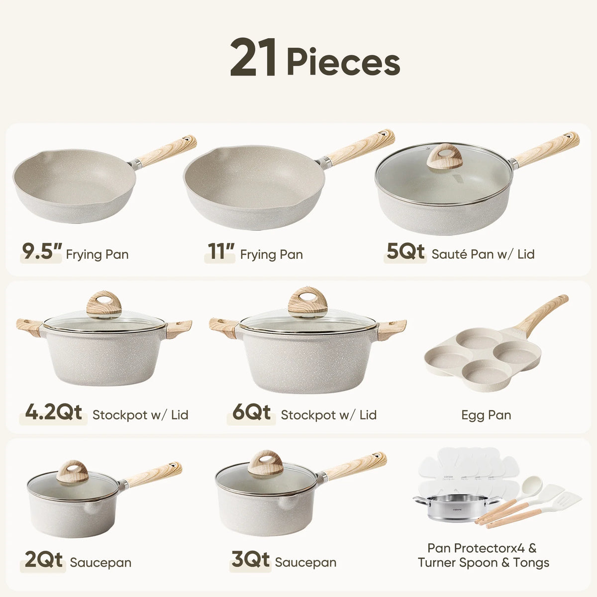 Carote Nonstick Cookware Set 21 - Piece, Kitchen Pots and Pans Set, Stay - Cool Handles - Product image 2