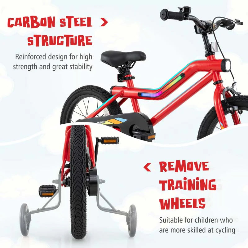16/18 Inch LED Lighted Kids Bike with Training Wheels, Headlight, Adjustable Seat & Dual Brakes - Product image 14