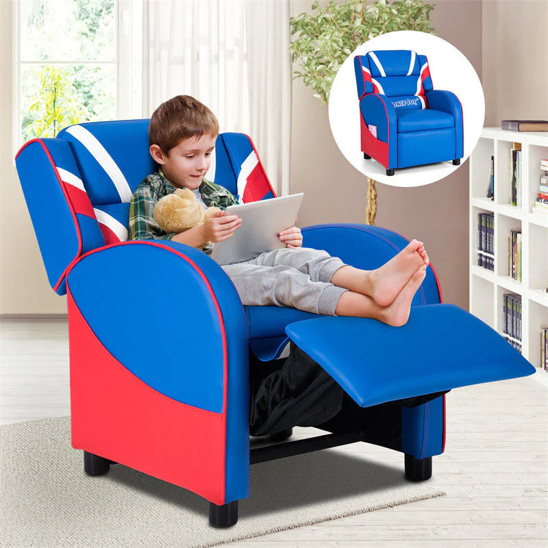 Kids Recliner Chair, Adjustable PU Leather Gaming Sofa with Footrest, Lumbar Support & Side Pockets - Product image 13