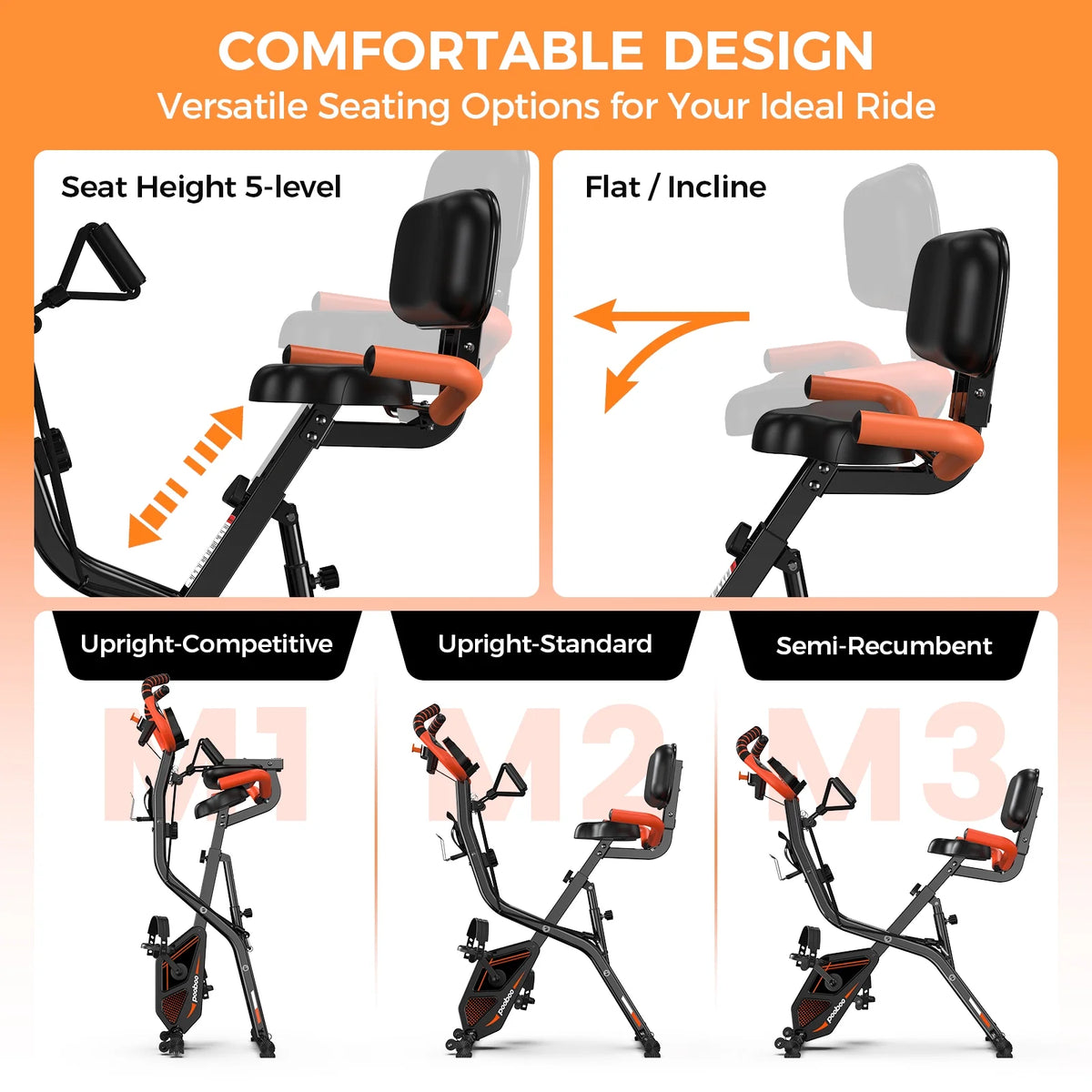 Pooboo 4in1 Folding Exercise Bike Indoor Cycling Bike Stationary Magnetic X Bike Gym Workout 300 lb Easy - Product image 23