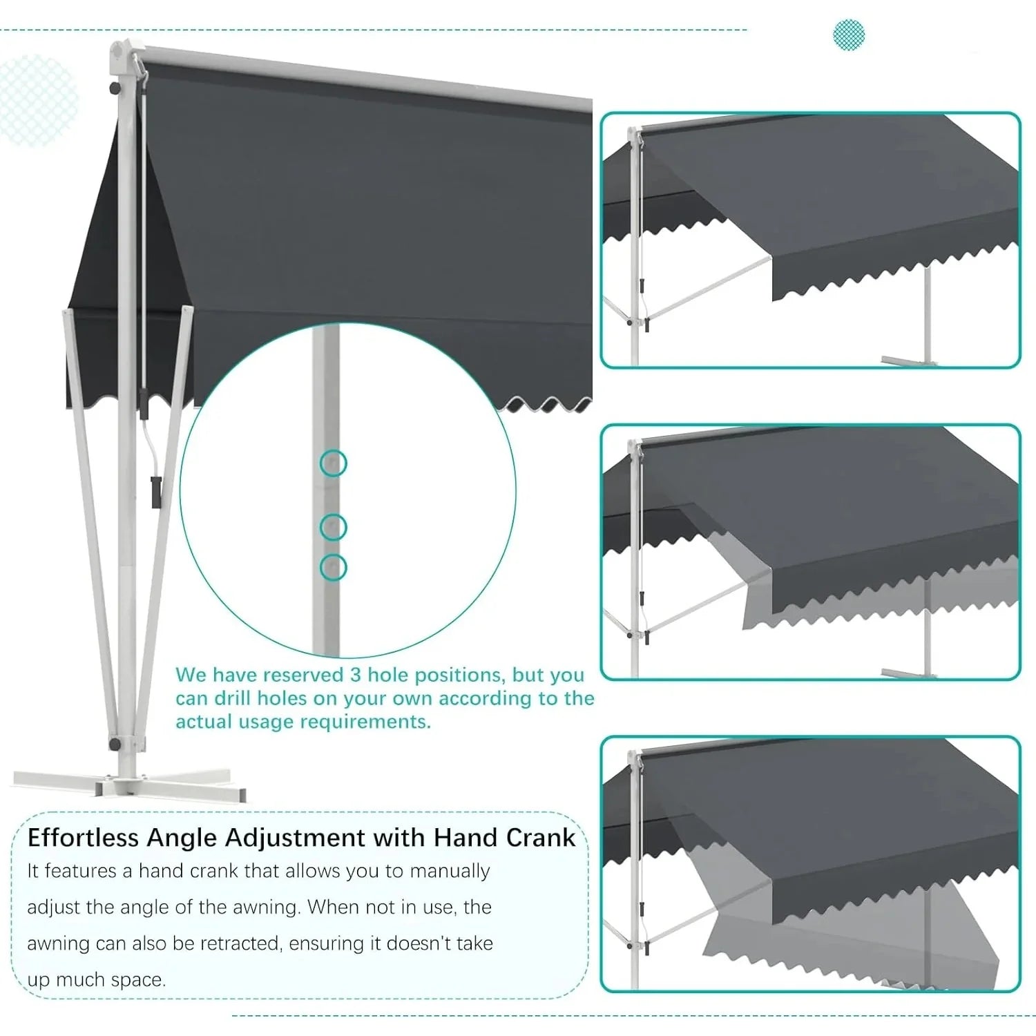 AECOJOY Free Standing Retractable Awning, 13'x10' Dual Side Patio Awnings Outdoor Manual Sun Shade - Product image 17