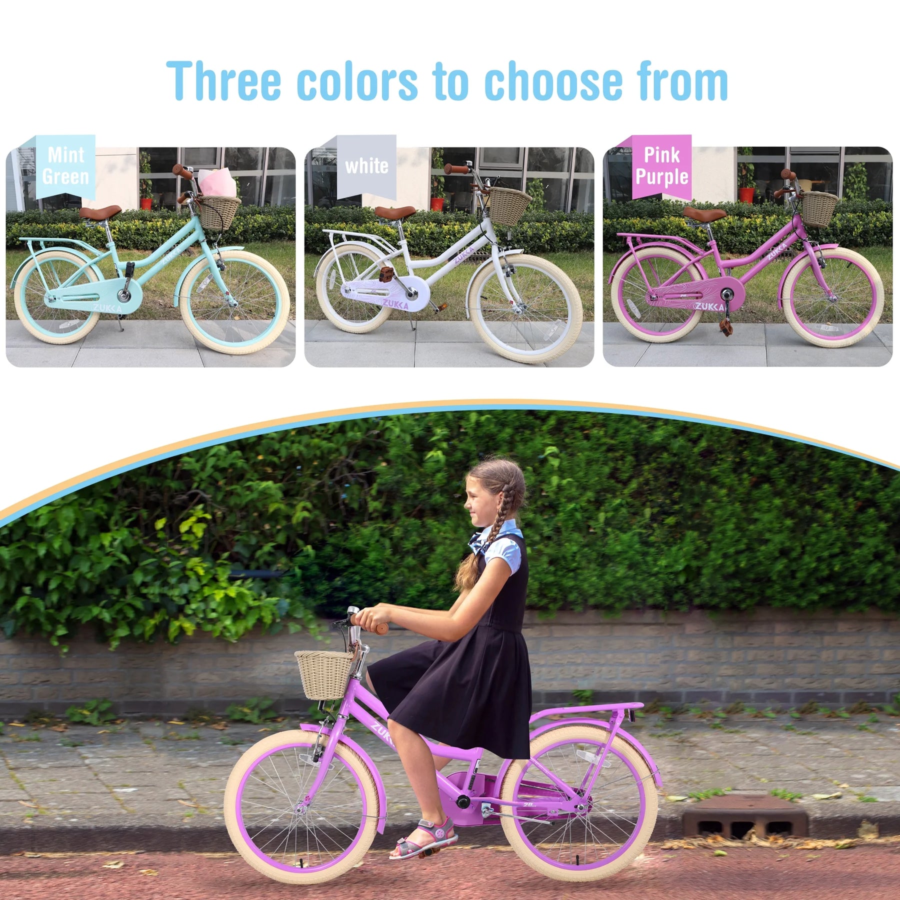 Aezusy 20 in Kids Bike with Basket for 7 - 10 Years Old Girls, Purple - Product image 4