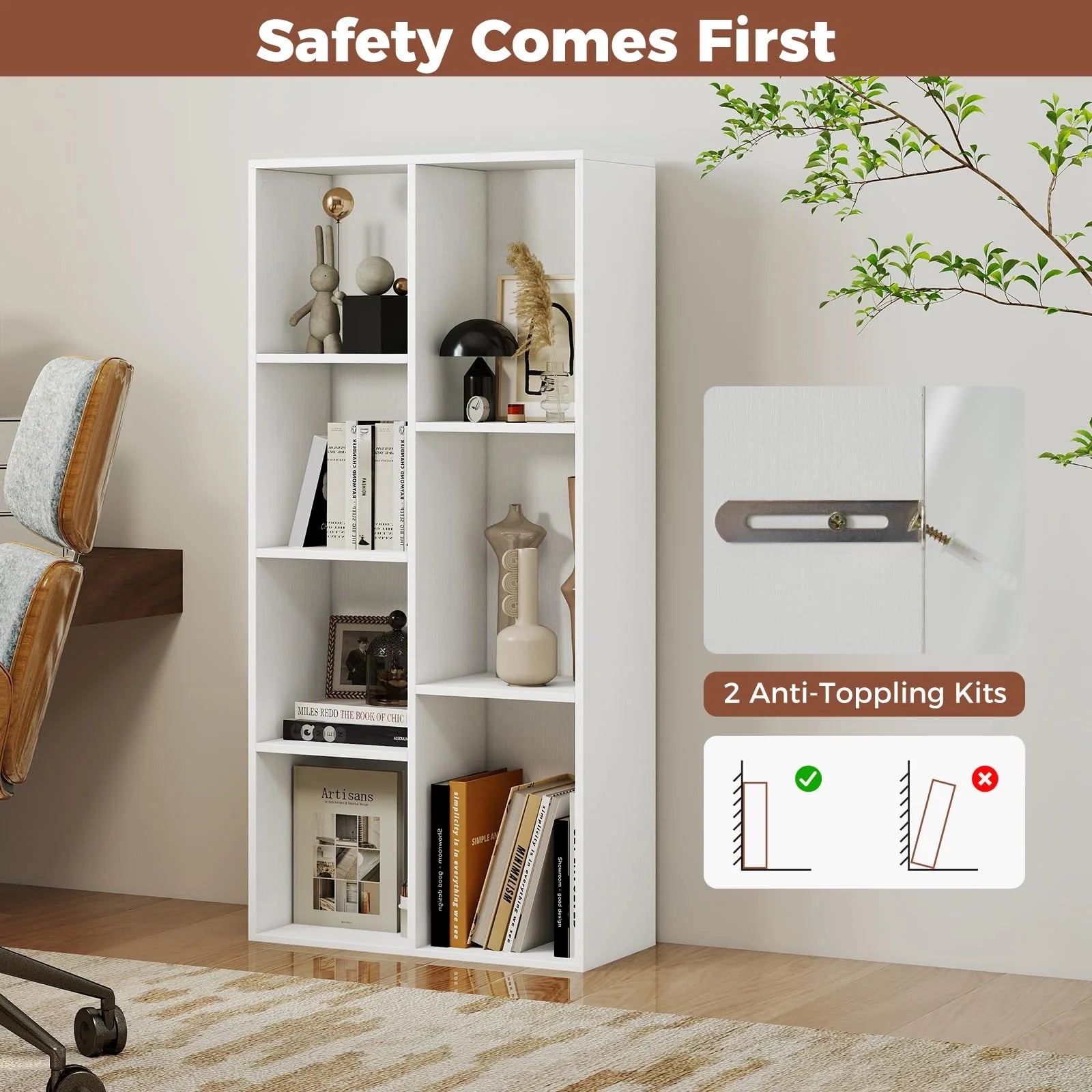 Tangkula 7-Cube Bookcase - Freestanding Storage Organizer with 7 Open Cubbies - Product image 7