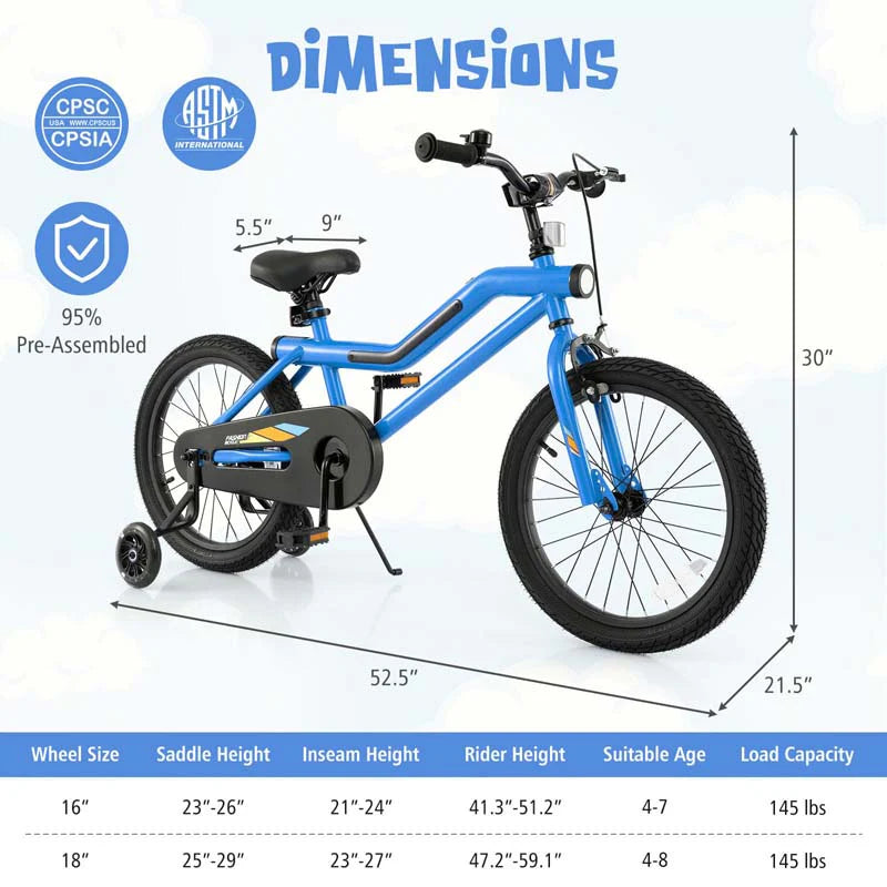 16/18 Inch LED Lighted Kids Bike with Training Wheels, Headlight, Adjustable Seat & Dual Brakes - Product image 44