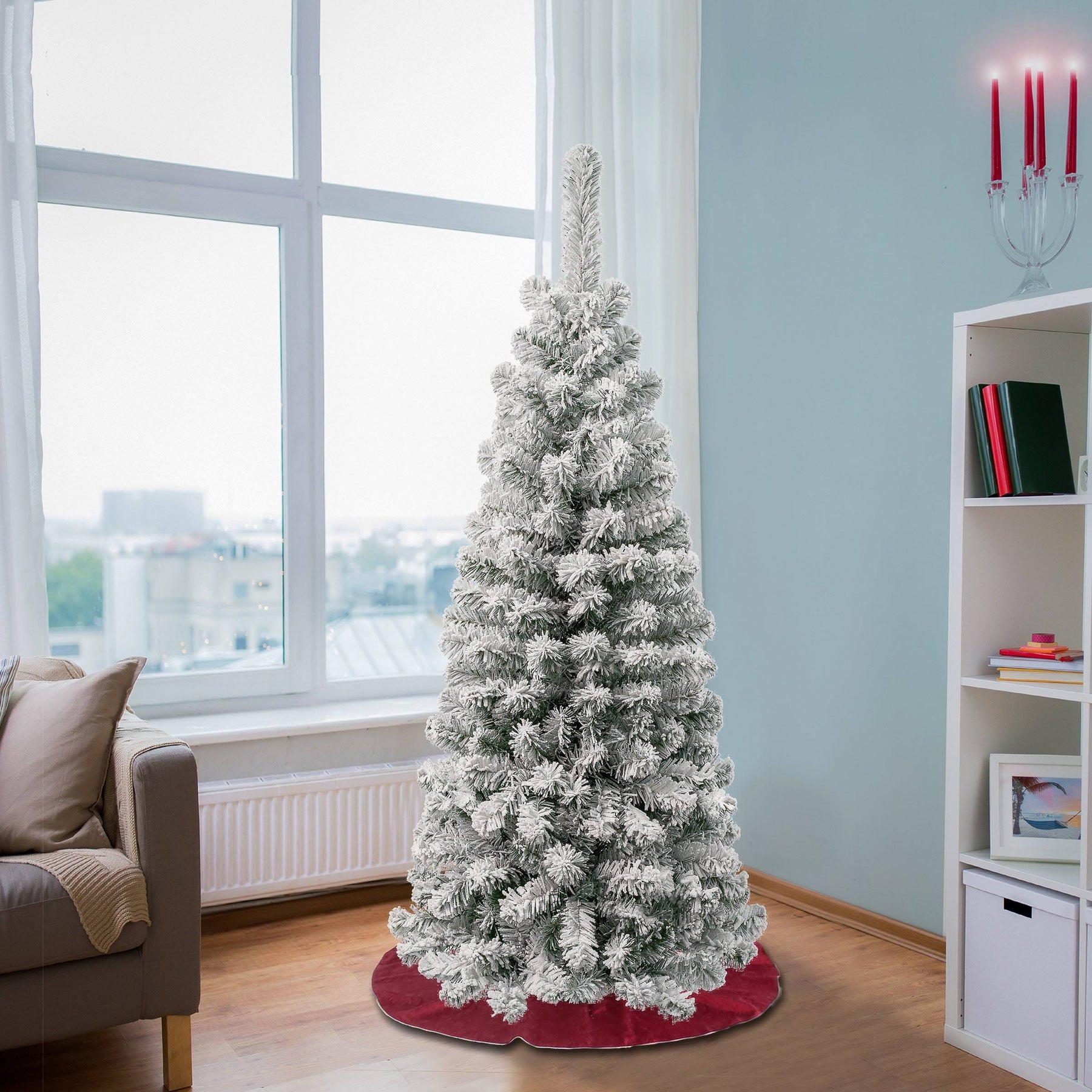 National Tree Company First Traditions Acacia Flocked Tree Slim Christmas Tree, 4.5 ft, Green - Product image 1
