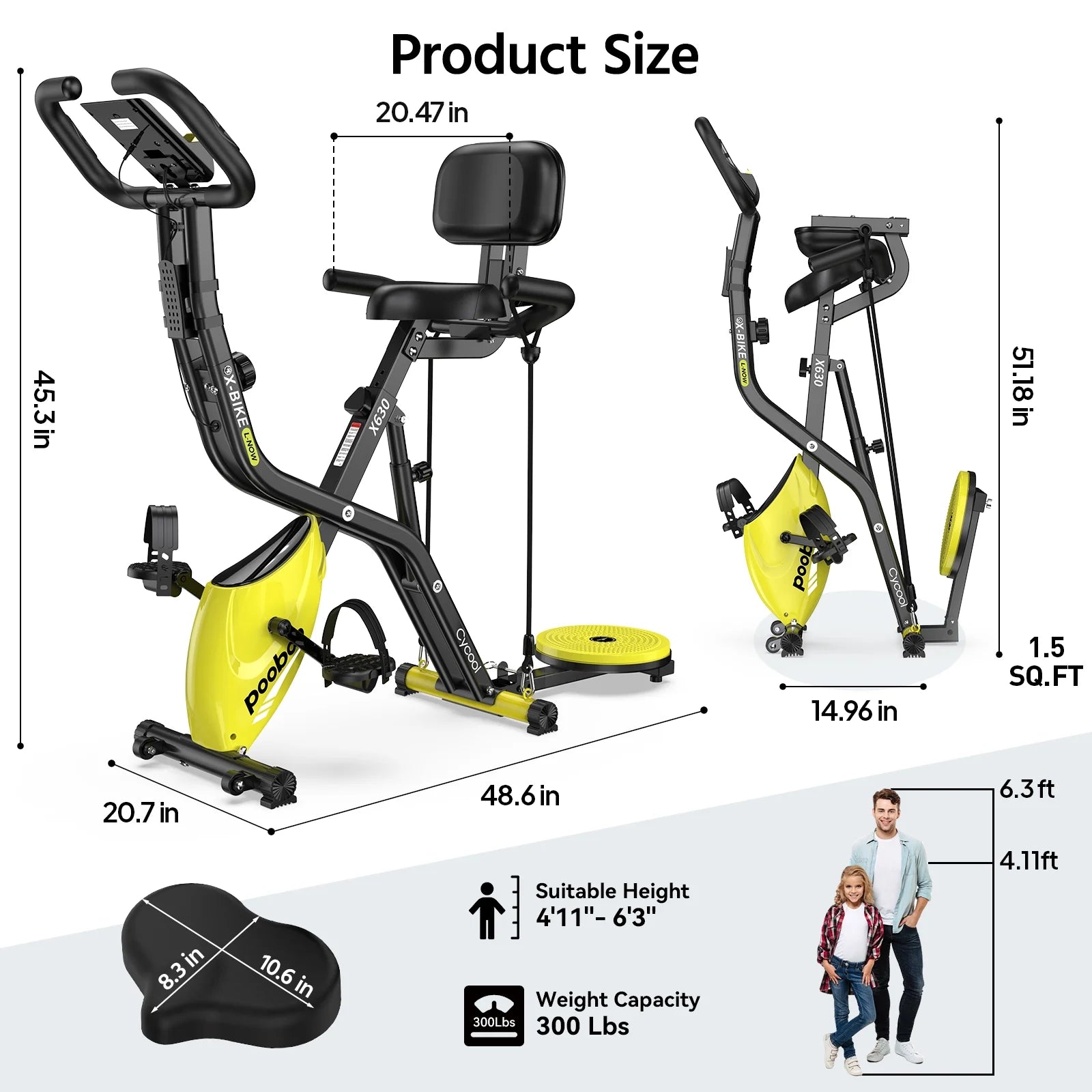 Pooboo 4in1 Folding Exercise Bike Indoor Cycling Bike Stationary Magnetic X Bike Gym Workout 300 lb Easy - Product image 14