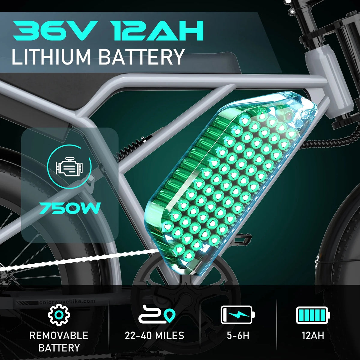 COLORWAY 750W 20"x4.0 Fat Tire Electric Bike, 48V 15ah Battery, Off - Road E - Bike for Adults - Product image 11